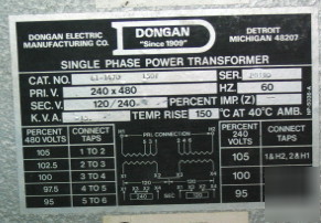 15 kva 1 single phase transformer 240/480 120/240 volts