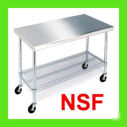 Commercial stainless steel work prep table kitchen nsf
