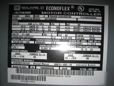 Square d econoflex altivar motor controller 8839 40 hp