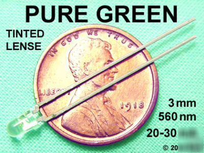 (100) 3MM bright green leds 560NM Î» 560 nm