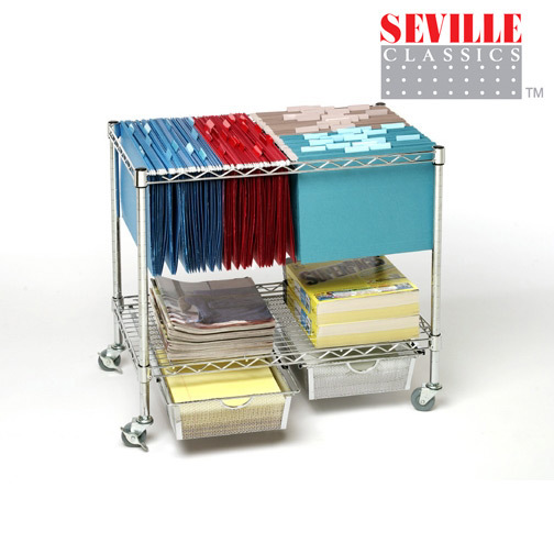 New heavy duty chrome file cart with storage drawers