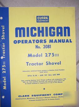 Michigan 275 iii tractor shovel operator manual 2081 w
