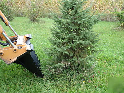 Root ripper stump bucket, skid steer loader, tree spade