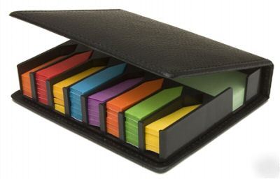 Sticky memo set in leather box like post it notes 