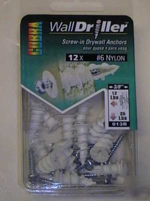 New cobra wall driller anchors 12 x #6 nylon