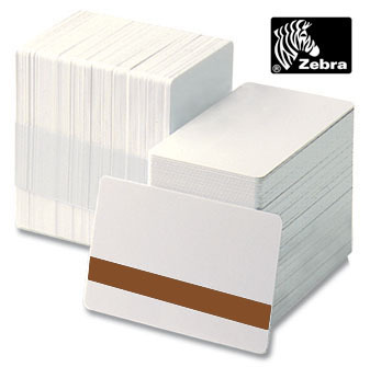 100-zebra white plastic id cards with lo-co mag stripe