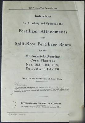Mccormick deering fertilizer attach corn planters manua
