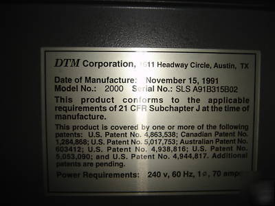 Rapid prototyping machine / sls dtm-2000 sinstation