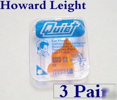 3 pair howard leight quiet reusable ear plugs earplugs 