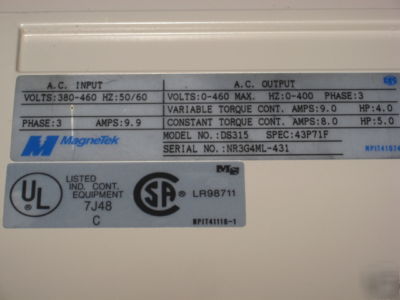 Magnetek gpd 503 DS315 variable frequency drive 4-5 hp