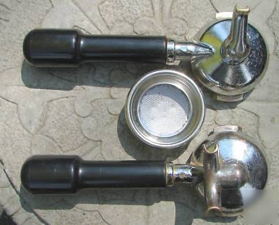 Two (2) commercial espresso portafilters filter holders