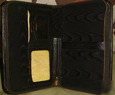 Vintage english morocco black leather organizer planner