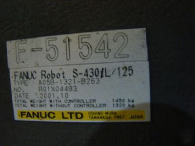 New fanuc S430IL 6 axis cnc robot, 2001, low hours