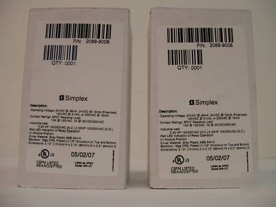 Simplex 2088-9008 20889008 control relay lot of 2 
