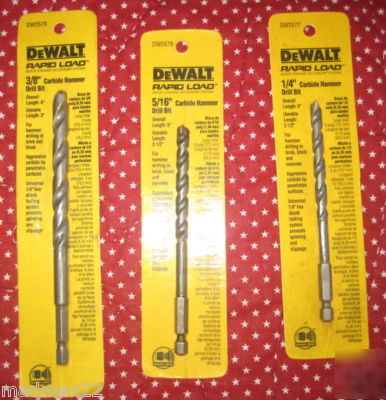 New 3PC lot dewalt carbide masonry bit rapid load
