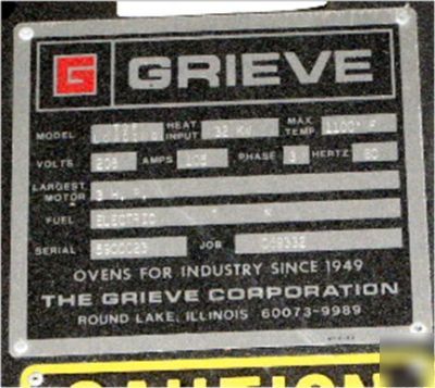 Grieve top load oven 1100F ceramic teflon powder coat 