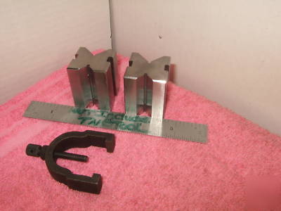 V-blocks (2) w b&s 750 clamp moore machinist toolmaker 