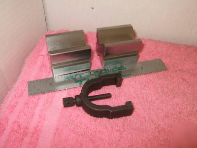 V-blocks (2) w b&s 750 clamp moore machinist toolmaker 