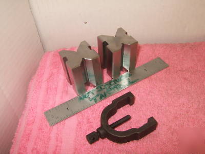 V-blocks (2) w b&s 750 clamp moore machinist toolmaker 