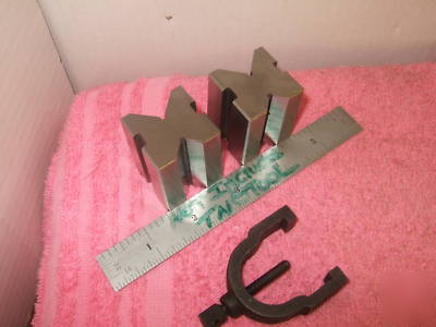 V-blocks (2) w b&s 750 clamp moore machinist toolmaker 