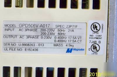 Magnetek gpd 506 A017 5 hp (low voltage-220 ) w/extras