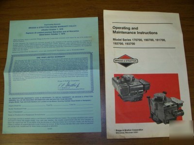 Briggs & stratton engine operating/maintenance instr.