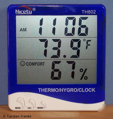 Digital temperature humidity meter hygrometer clock 802