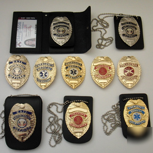 Bulk of misc professional badges, badge holders, wallet