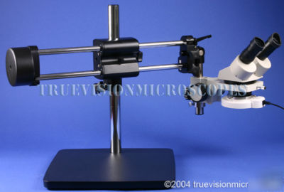Dual arm boom 5X-10X-15X-30X stereo binoc microscope
