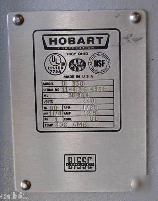 New hobart 30 quart dough mixer, model d-330, bearings 