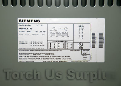 New siemens 30KVA tranformer 480V-208/120V 3F3Y030FTP1