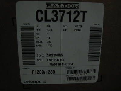 Baldor CL3712T 10HP 1PH 1740RPM, 215TC frame motor 