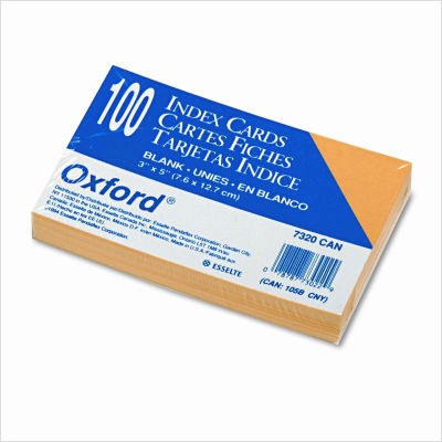 Unruled index cards, 3 x 5, canary, 100 per pack