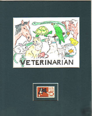 Veterinarian print, humanetreatment of animals stamp