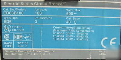 Siemens sentron molded case circuit breakers ED63B100