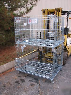 Collapsible stacking wire shipping rack basket w/gate