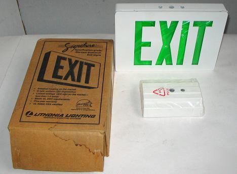 Lithonia le double white w/green exit lighting fixture