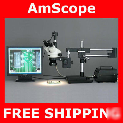 3.5-90X stereo boom microscope + 3M camera, fiber lite