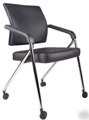 Folding guest chair with chrome frame w/casters B1800