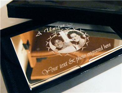 Personalised photo logo engraved business card holder