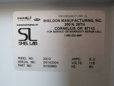 Sheldon water-jacketed mini CO2 incubator w/ shelves