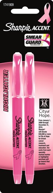 2 pink ribbon pocket sharpie accent highlighters cancer