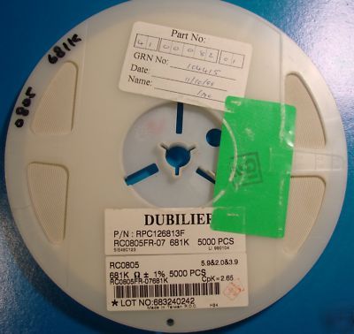 Dubilier 0805 resistor 681K reel,1%,RPC126813F, 5000PCS