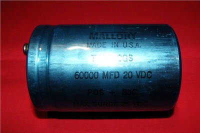 New mallory 60,000 mfd 20WVDC comp grade capacitor, 