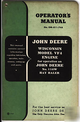 John deere wisconsin VF4 engine manual 116W baler
