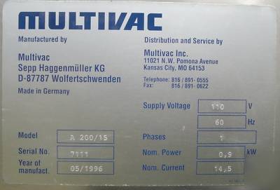 Multivac vacuum packing machines chamber machines comme