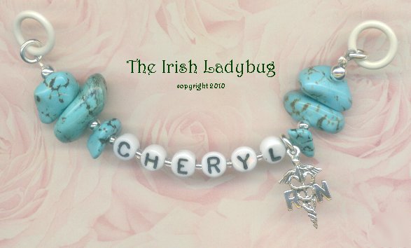 Personalized rn, lpn, md. turquoise stethoscope id