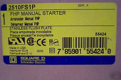 Square d manual motor starter 2510-FS1P w/ pilot light