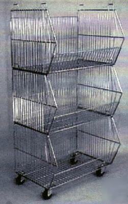 Stacking baskets w/ wheels chrome display unit set of 3