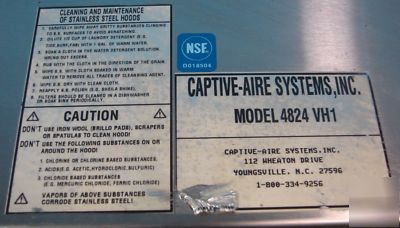 Captive air stainless steel hood, 48